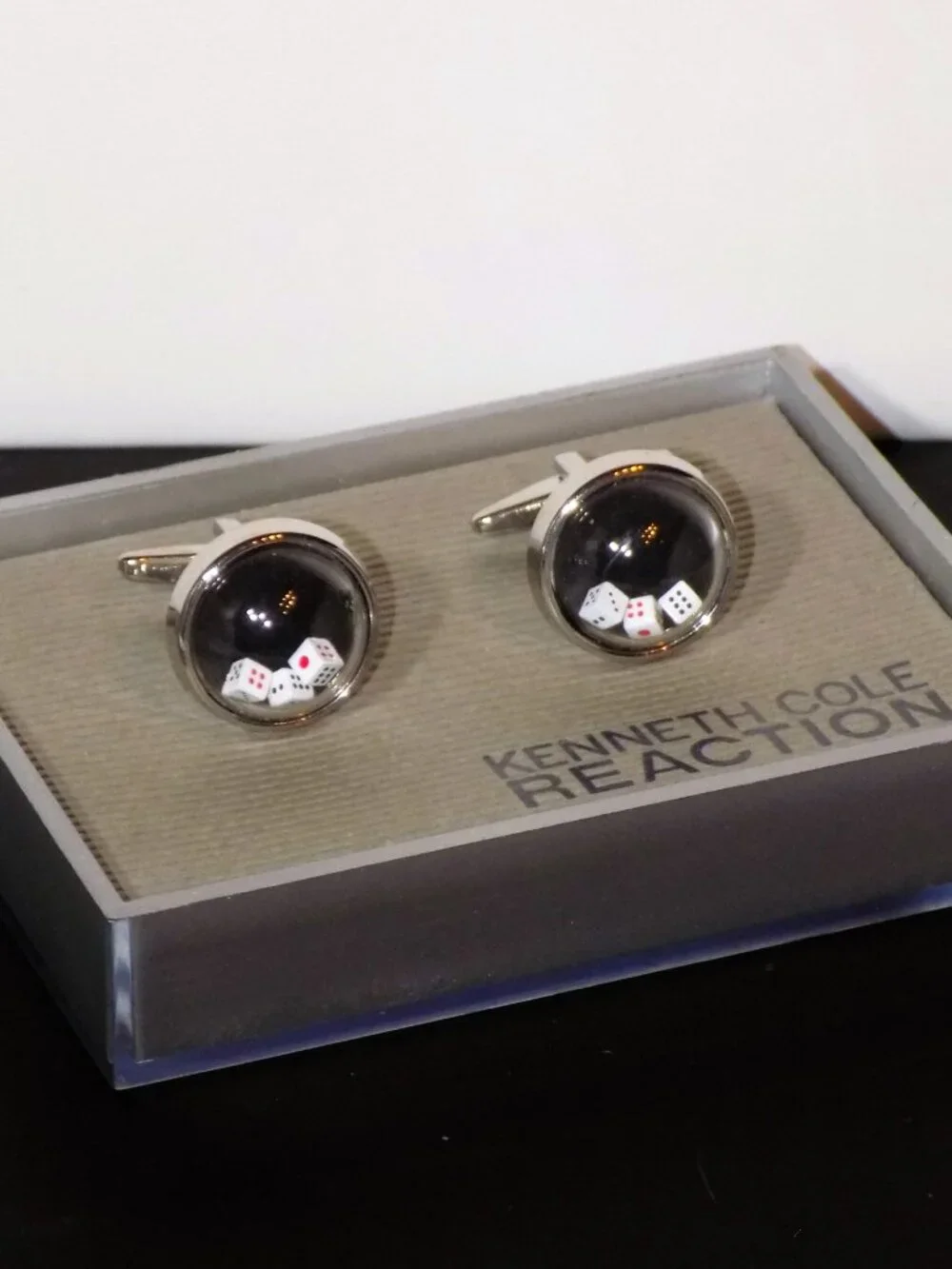 Vintage Kenneth Cole Reaction Novelty Cufflinks Mini Floating Dice in Globes